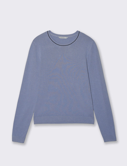 Pullover manica lunga con collo costina - Denim