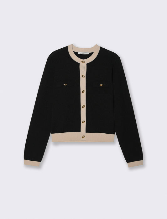 Cardigan con bottoni e bordi a contrasto - Nero