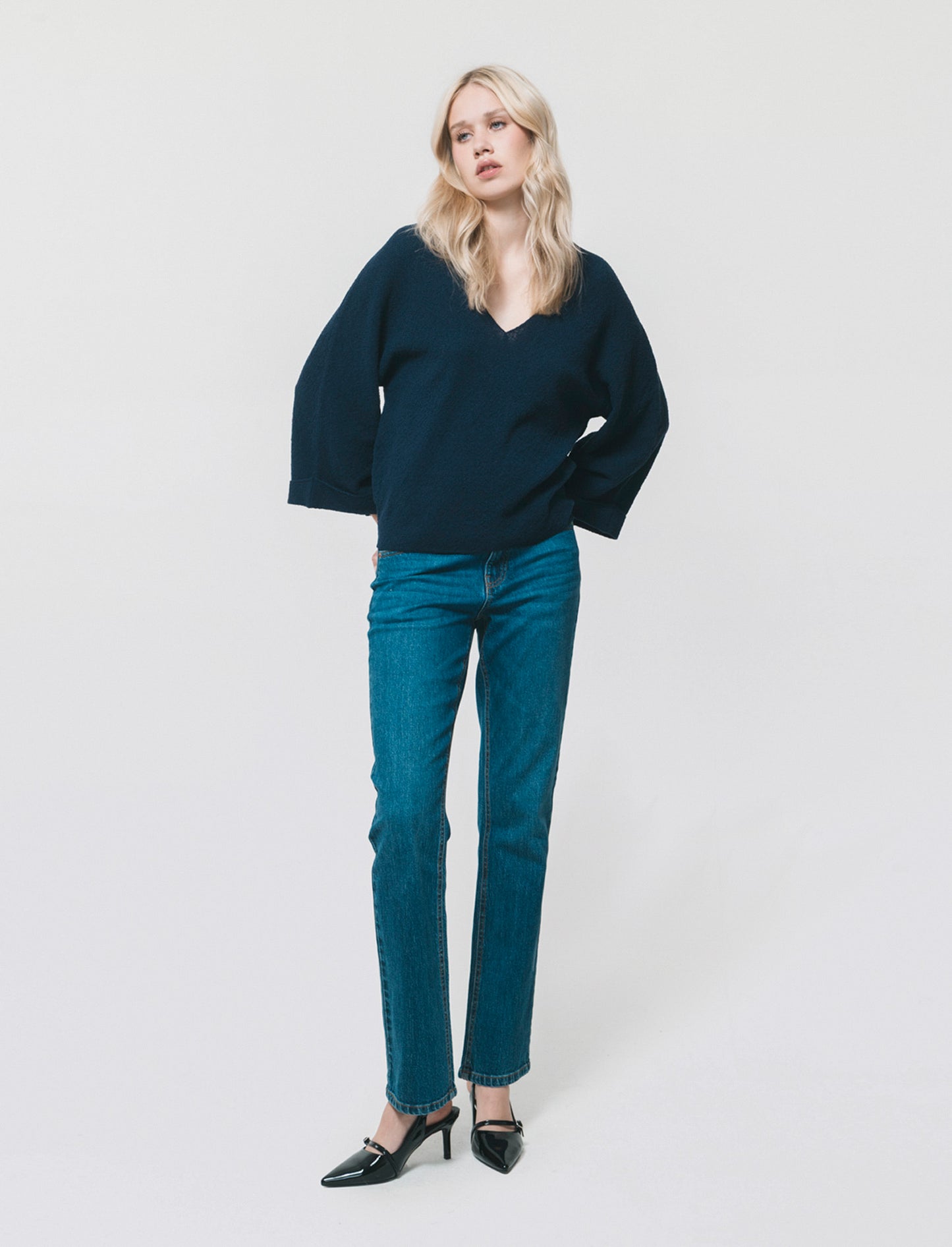 Pullover Manica a Kimono e Scollo V - Blu