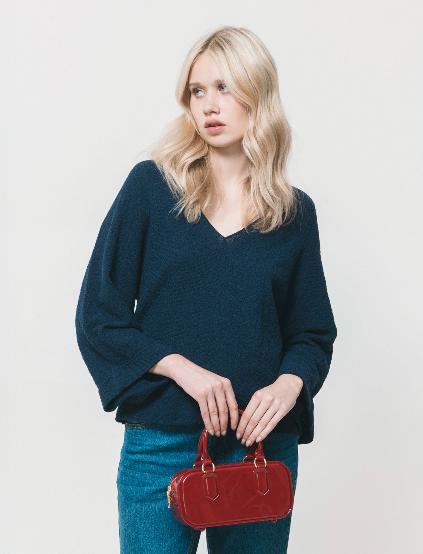 Pullover Manica a Kimono e Scollo V - Blu