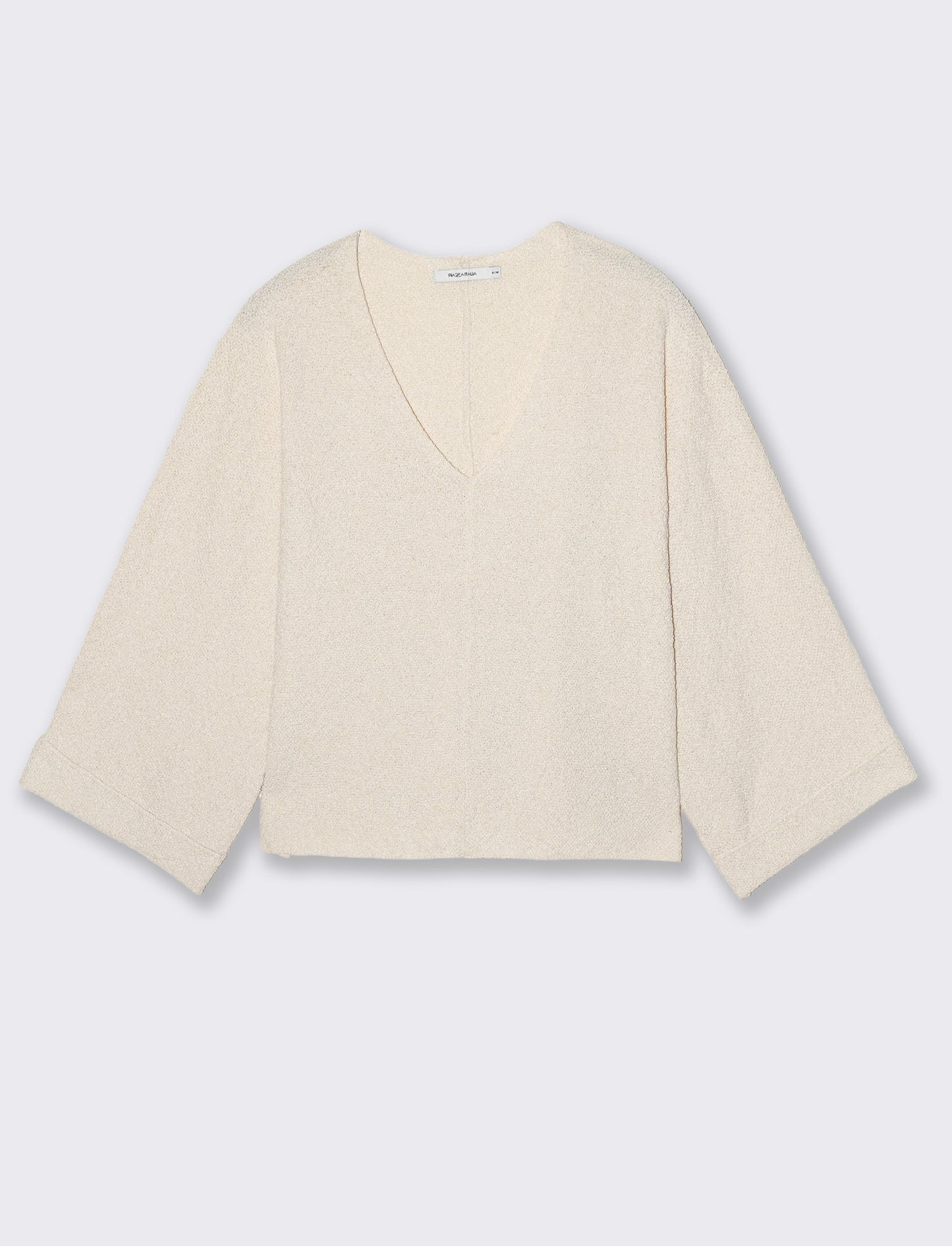 Kimono Sleeve Pullover with V-Neck - Beige