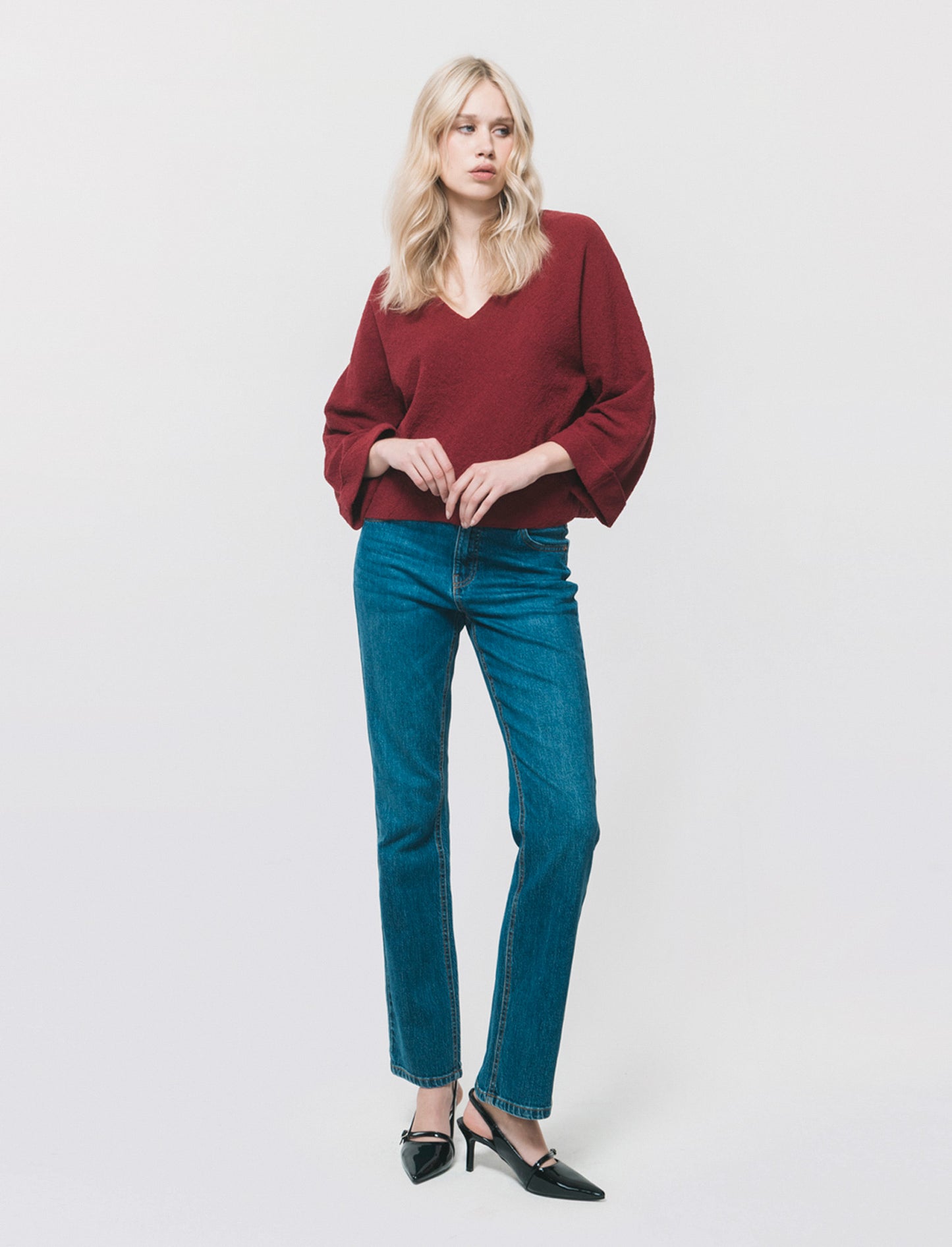 Pullover Manica a Kimono e Scollo V - Rosso india
