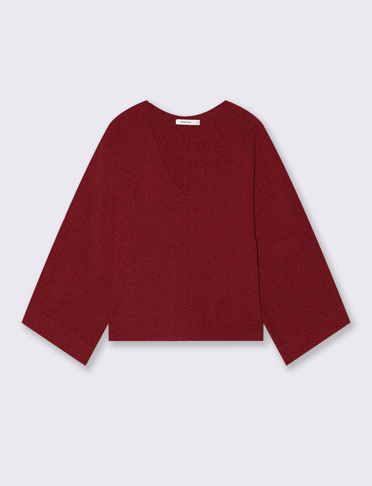 Pullover Manica a Kimono e Scollo V - Rosso india