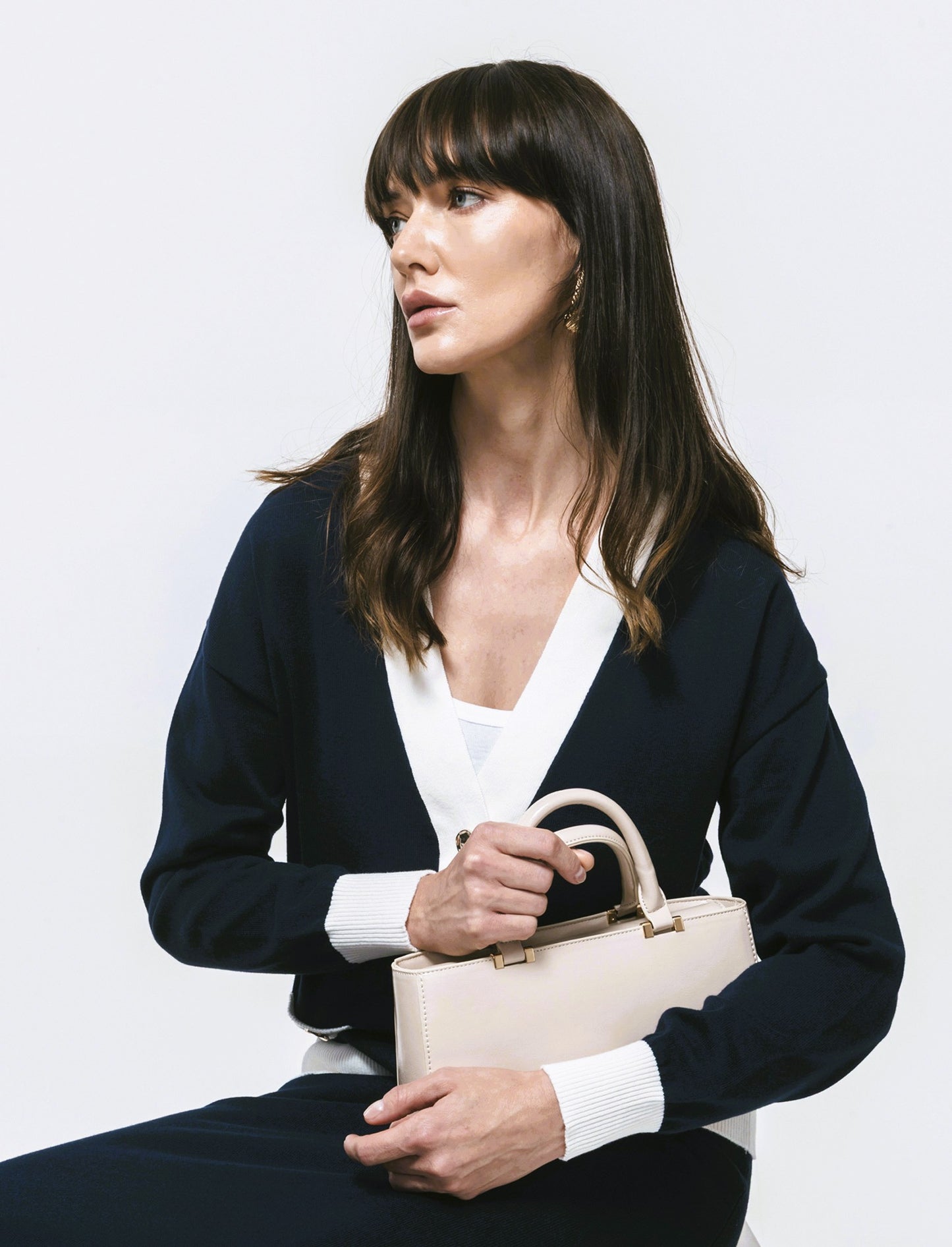 Cardigan Manica Lunga con Bordi Contrastanti - Blu
