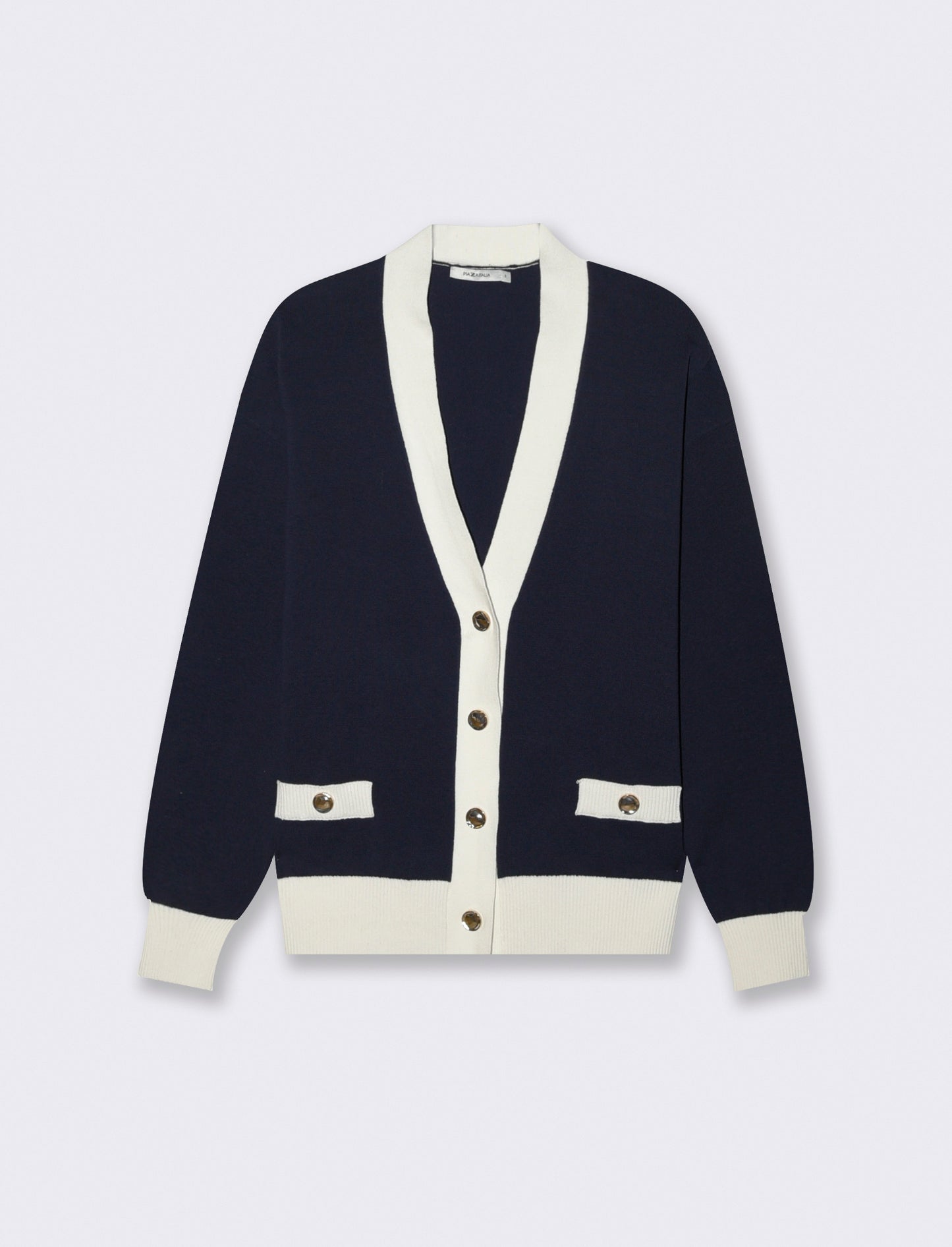 Cardigan Manica Lunga con Bordi Contrastanti - Blu