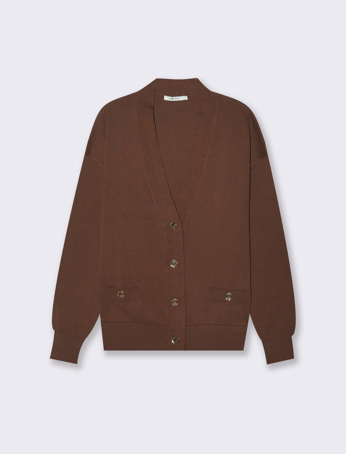 Long Sleeve Cardigan with Contrast Edges - Brown