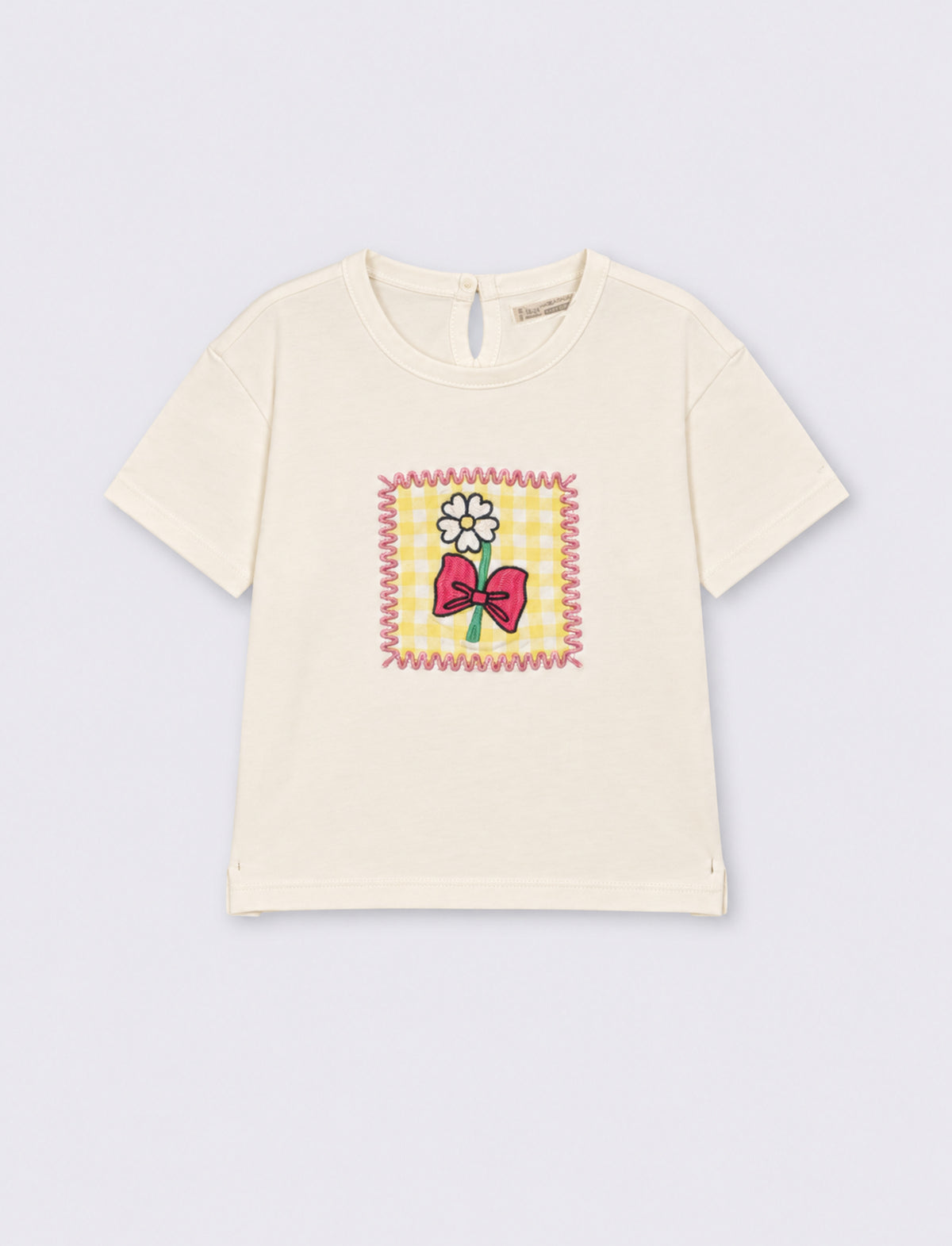 T shirt con patch e ricamo - Bianco latte