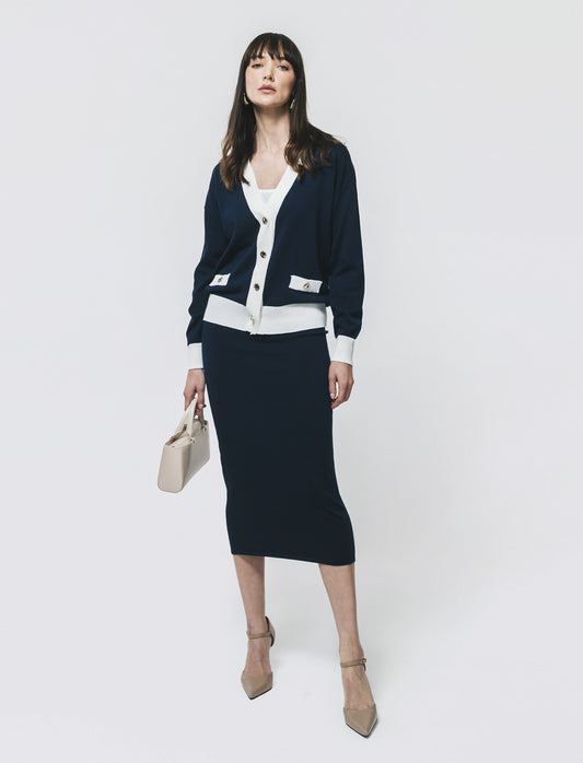 Gonna Longuette con Tasche e Bottoni - Blu