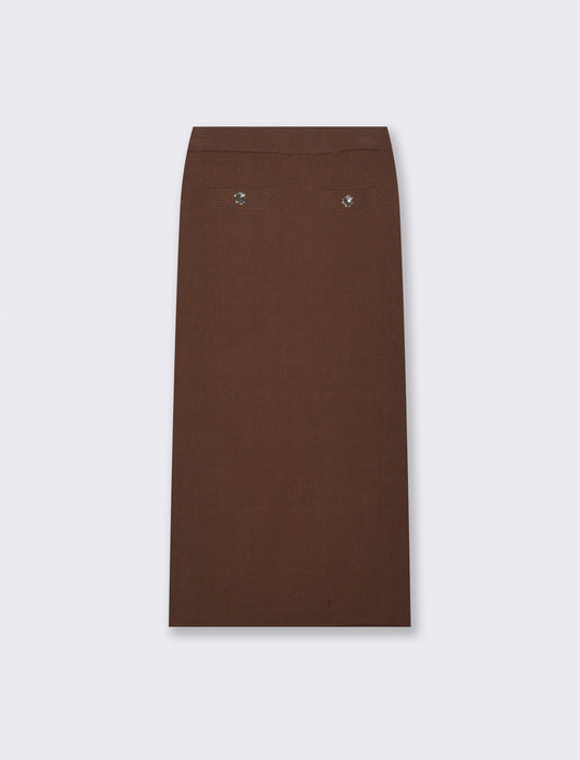 Gonna Longuette con Tasche e Bottoni - Marrone