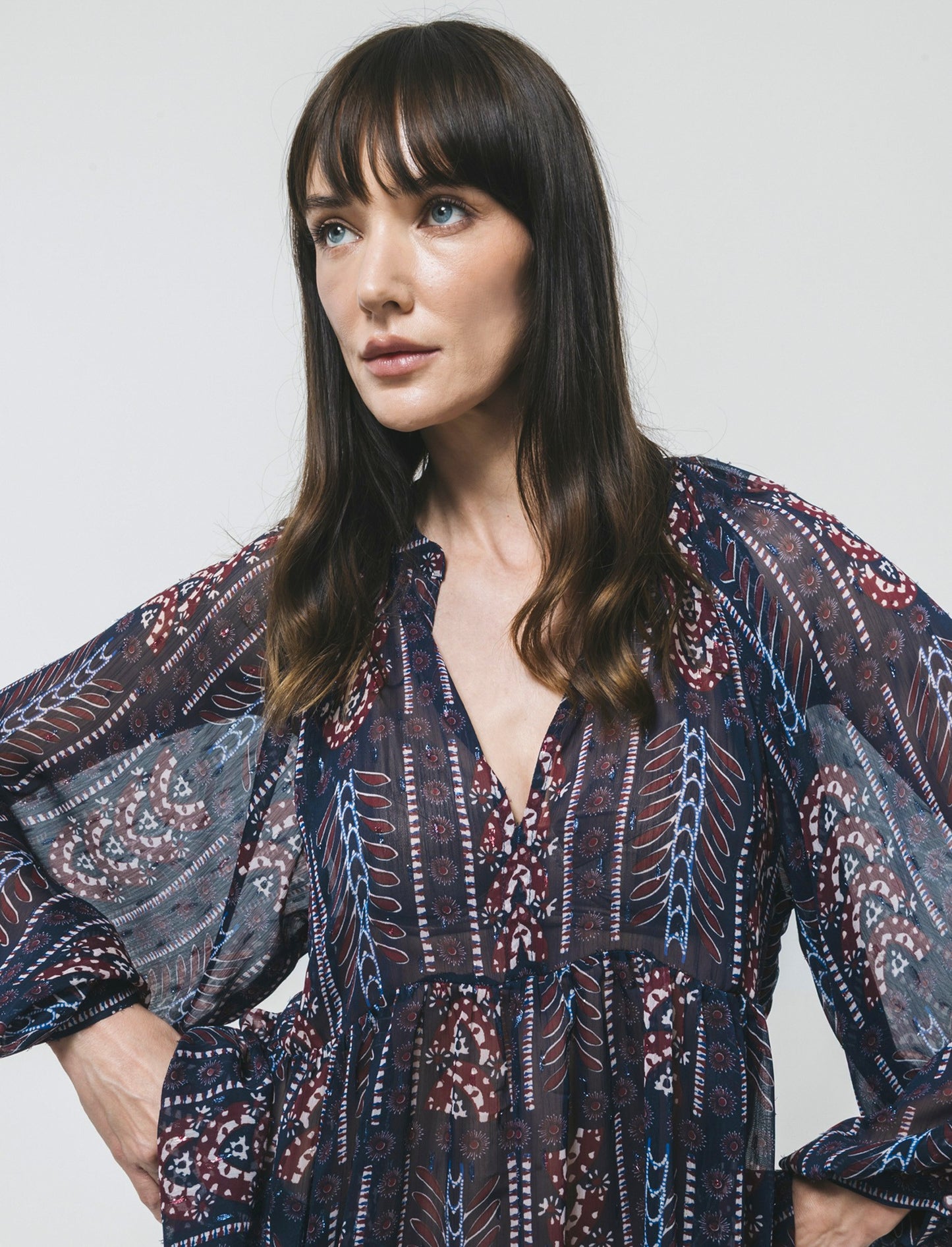 Long Sleeve V-Neck Blouse - 