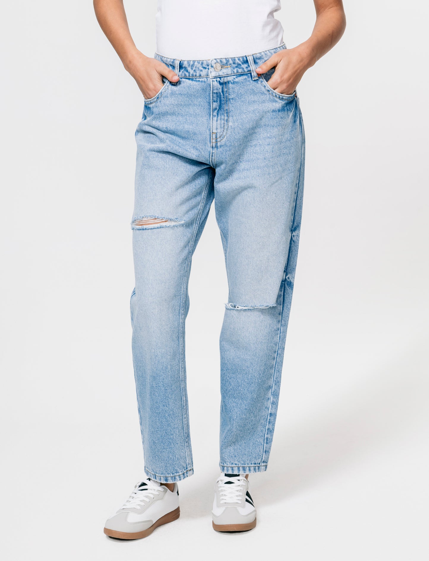 Jeans Crop Vita Alta a Gamba Dritta - Denim