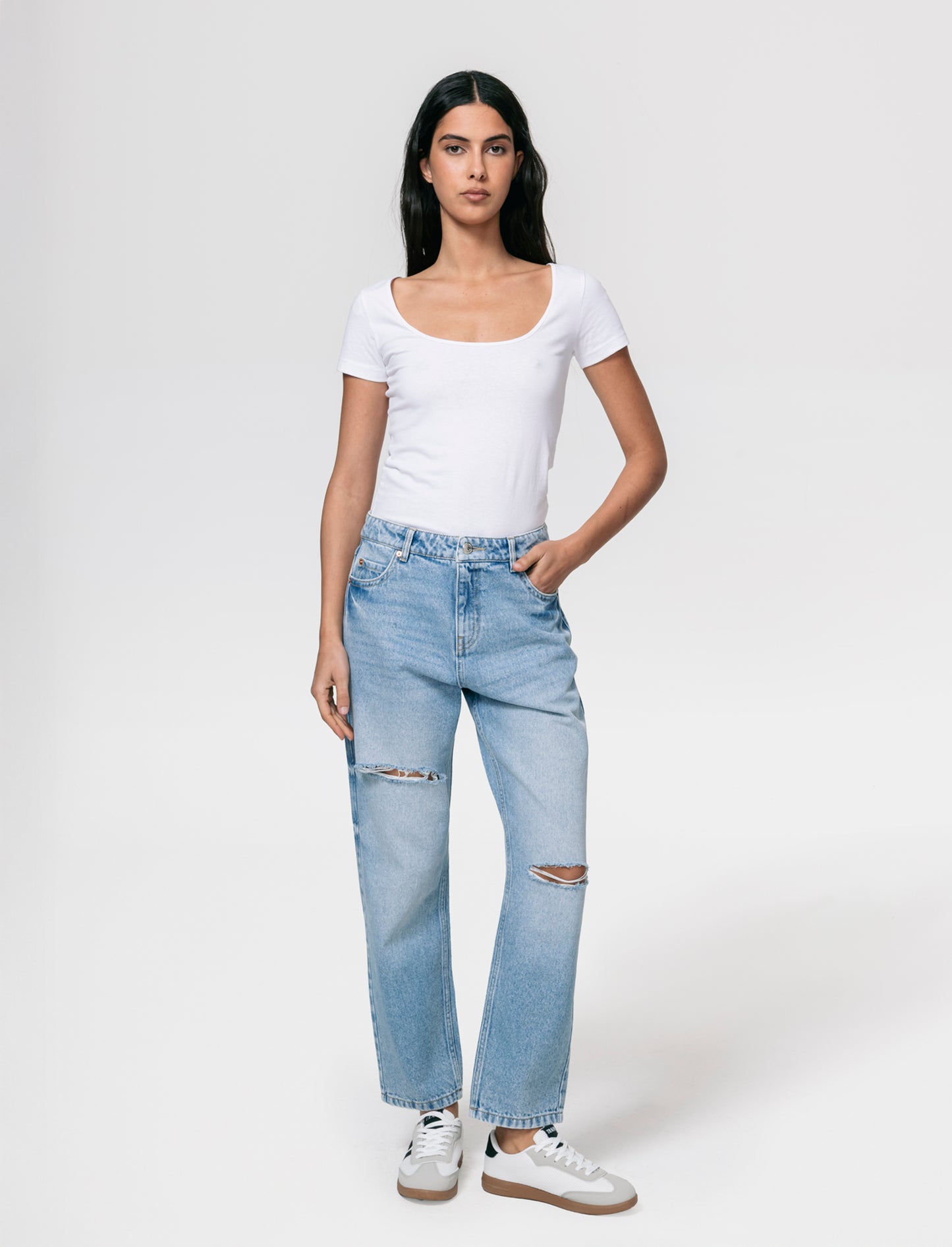 Jeans Crop Vita Alta a Gamba Dritta - Denim