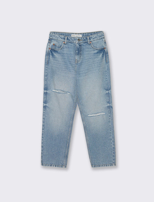 Jeans Crop Vita Alta a Gamba Dritta - Denim
