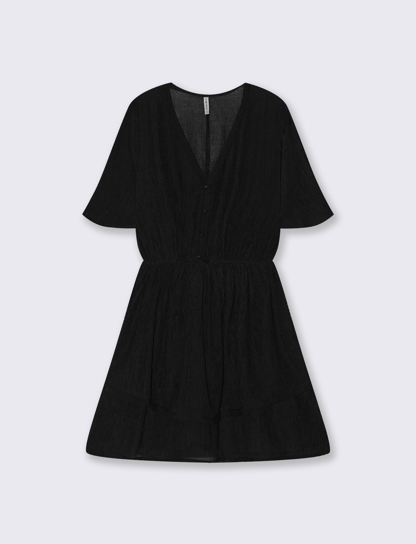 Vestito con Maniche Corte e Scollo a V - Nero
