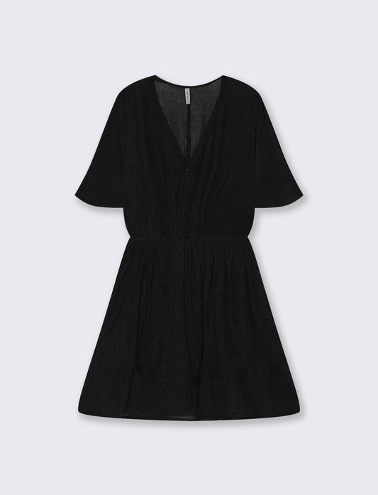 Vestito con Maniche Corte e Scollo a V - Nero
