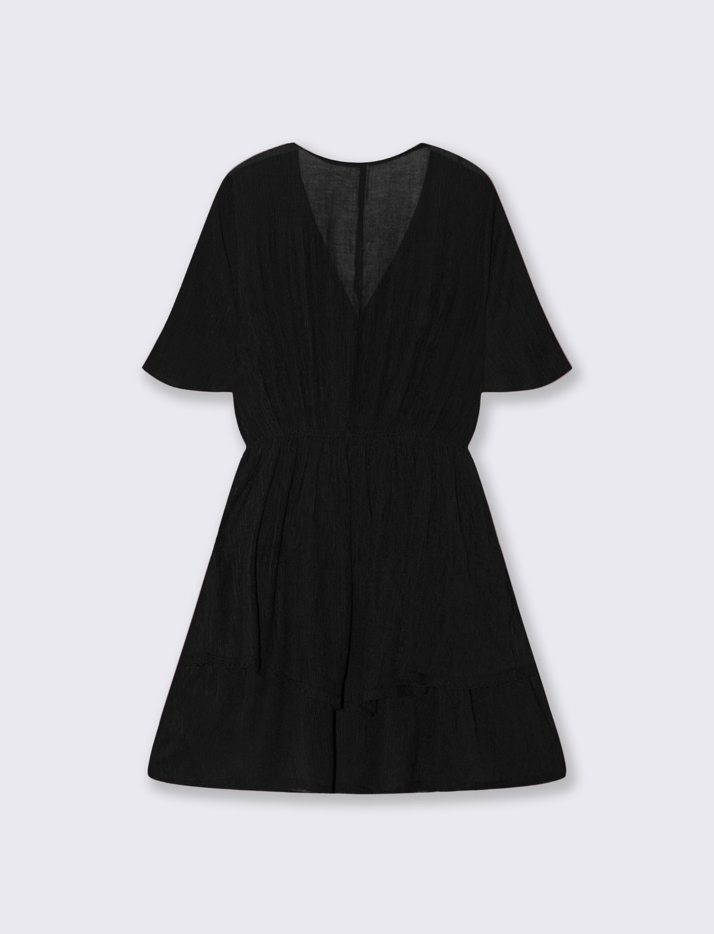 Vestito con Maniche Corte e Scollo a V - Nero