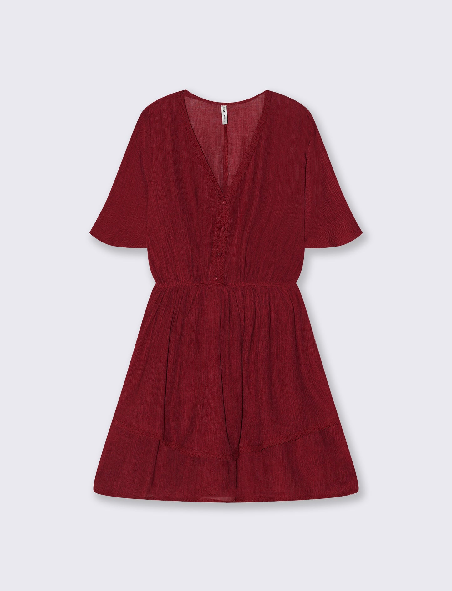 Vestito con Maniche Corte e Scollo a V - Rosso india