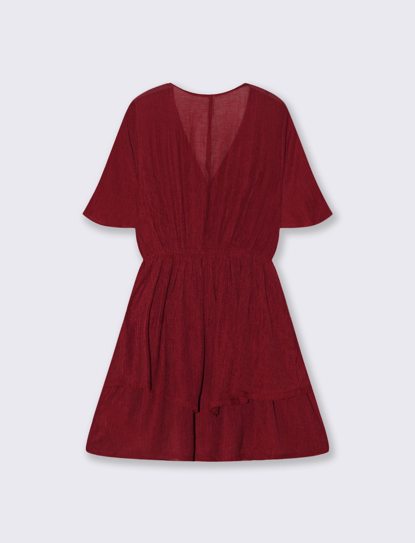 Vestito con Maniche Corte e Scollo a V - Rosso india