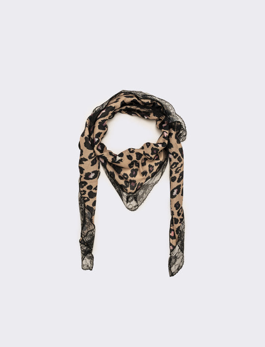 Foulard bambina triangolo con pizzo - Leopardato
