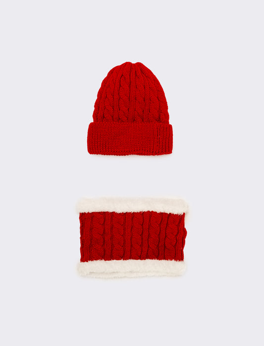 Set cappello+collo trecce bambino - Rosso