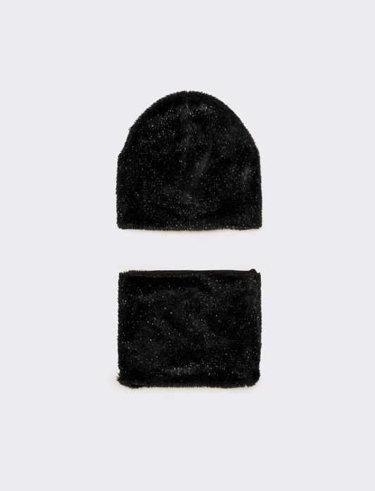 Set bambina collo cuffia acrilico - Nero
