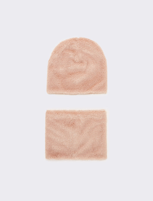 Set bambina collo cuffia acrilico - Rosa