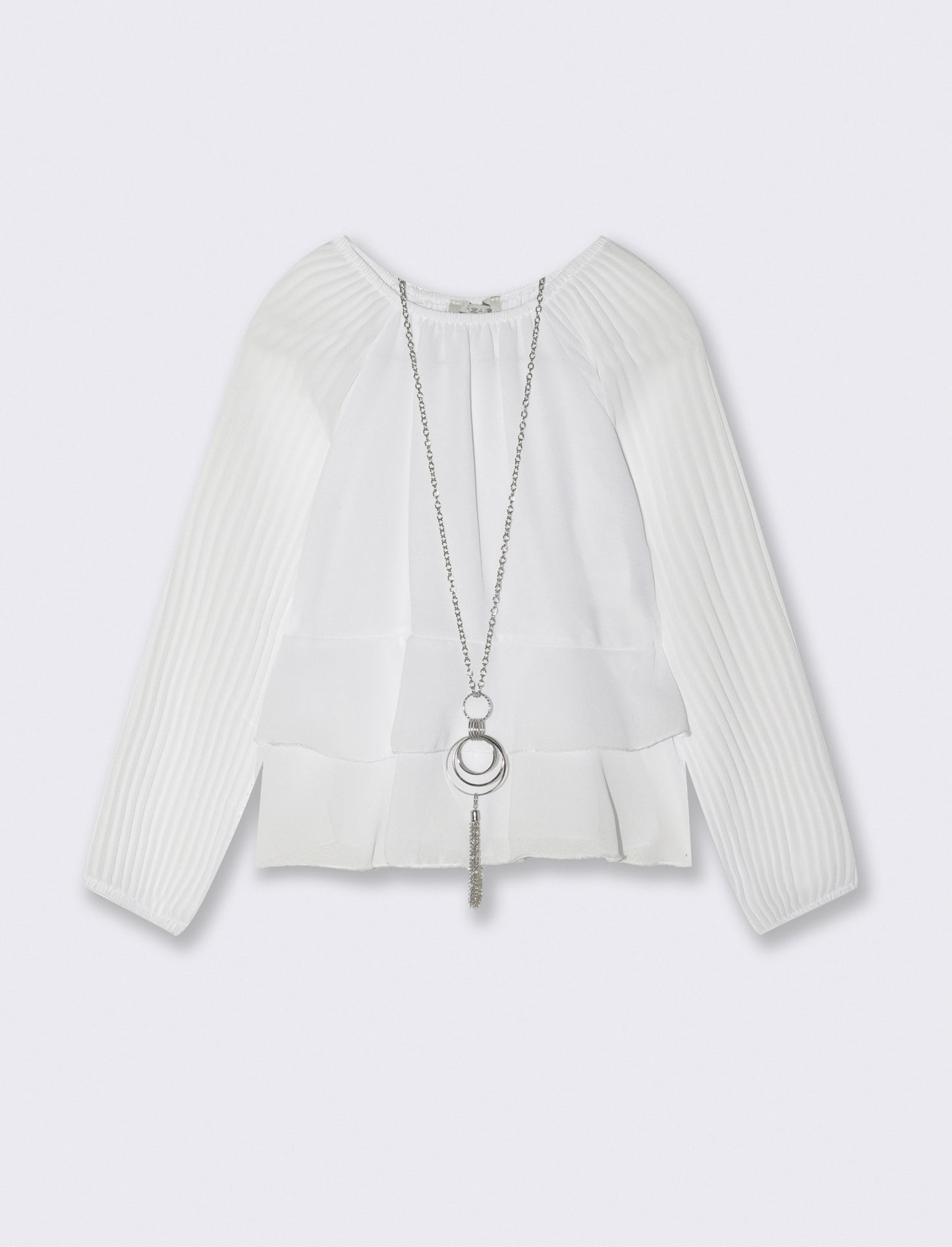 Blusa da bambina con maniche plissé. - Bianco