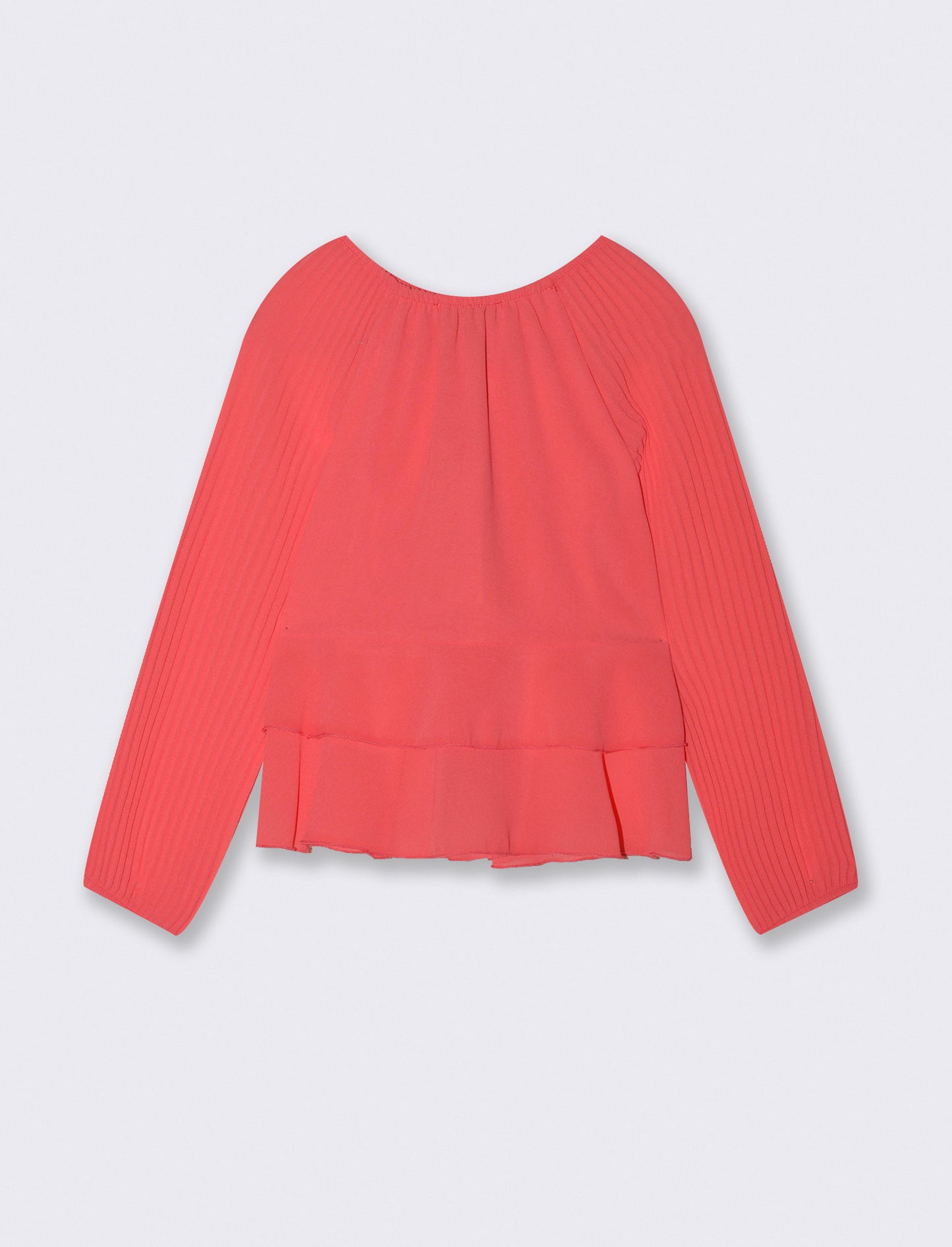 Blusa da bambina con maniche plissé. - Corallo
