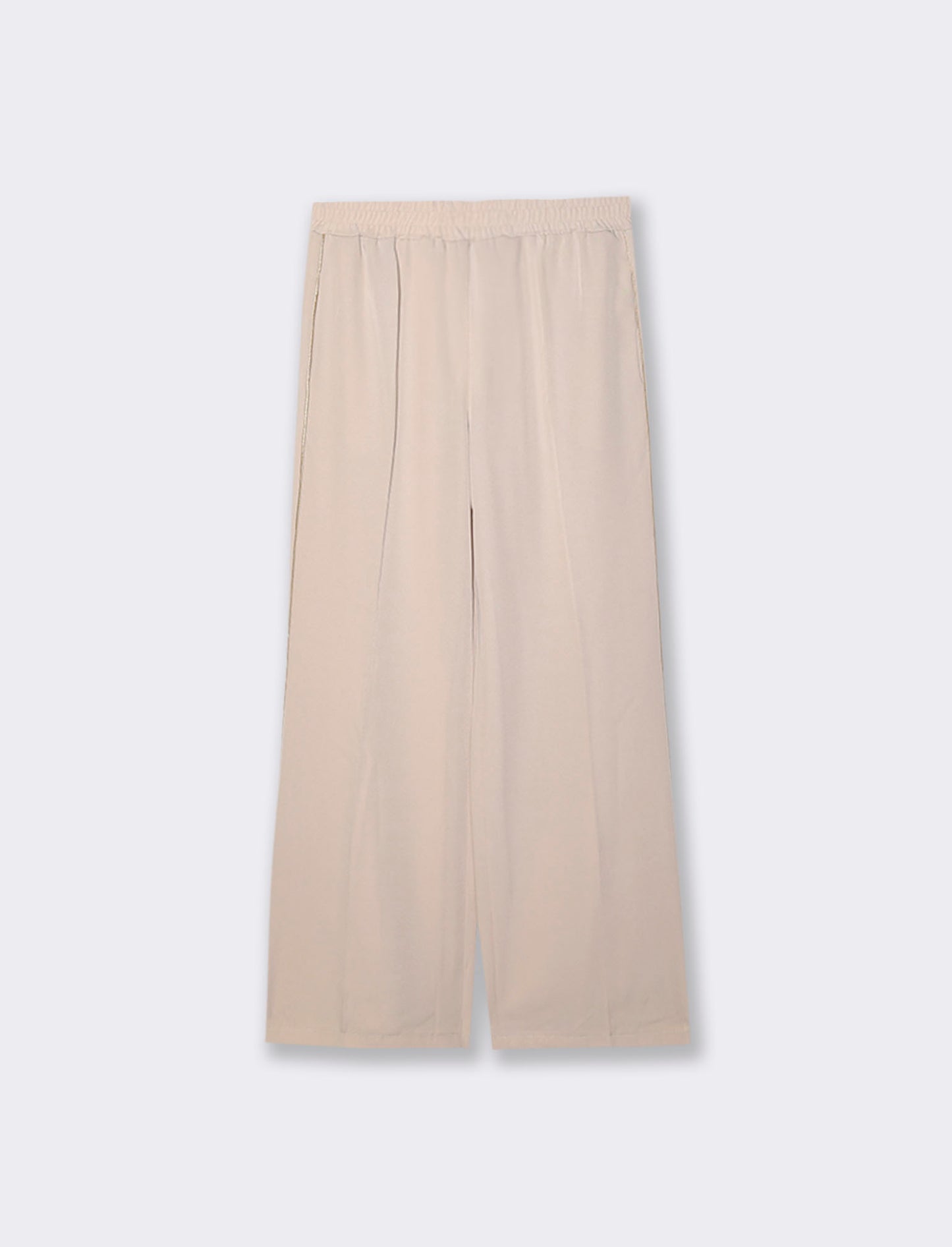Pantalone palazzo con vita elasticizzata e coulisse regolabile. - Beige
