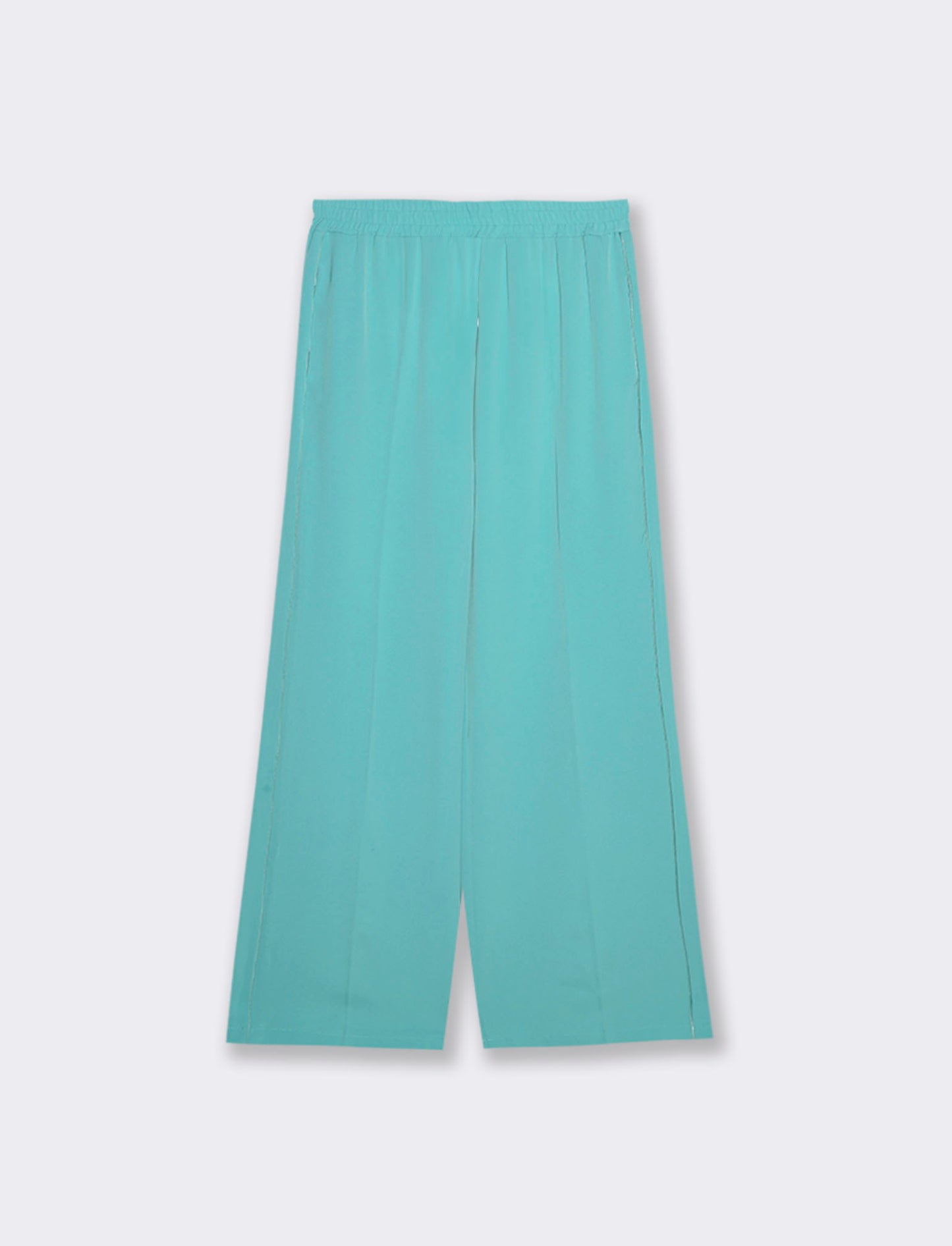 Pantalone palazzo con vita elasticizzata e coulisse regolabile. - Verde acqua
