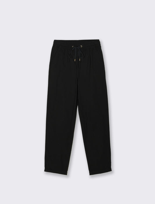 Pantalone con elastico e coulisse - Nero