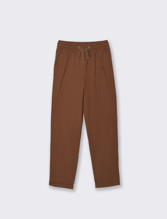 Pantalone con elastico e coulisse - Marrone