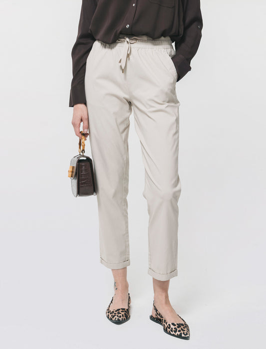Pantalone con elastico e coulisse - Beige corda