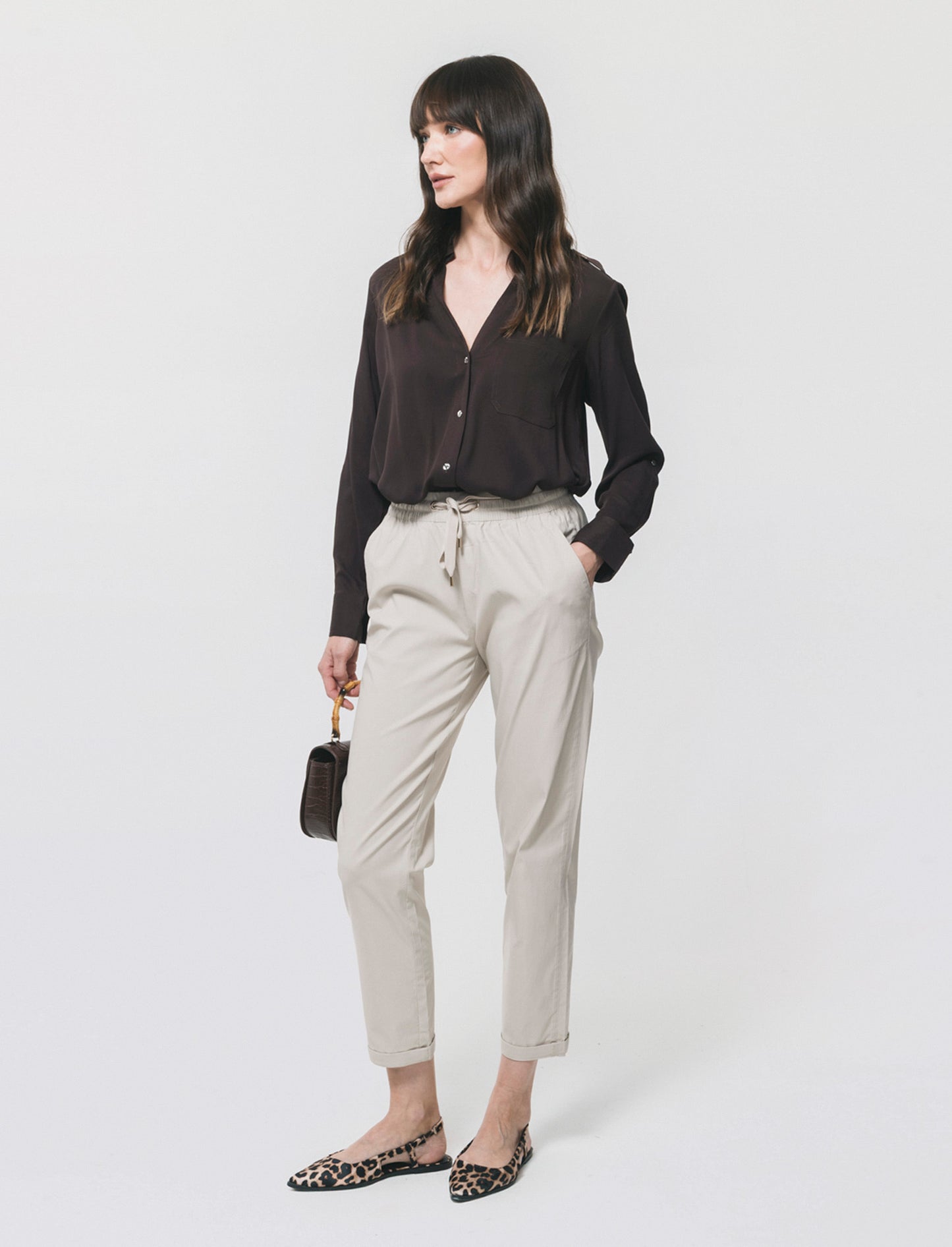 Pantalone con elastico e coulisse - Beige corda