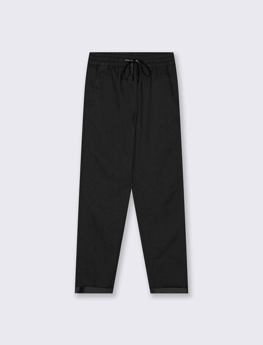 Pantalone Comodo con Coulisse e Risvolto - Nero