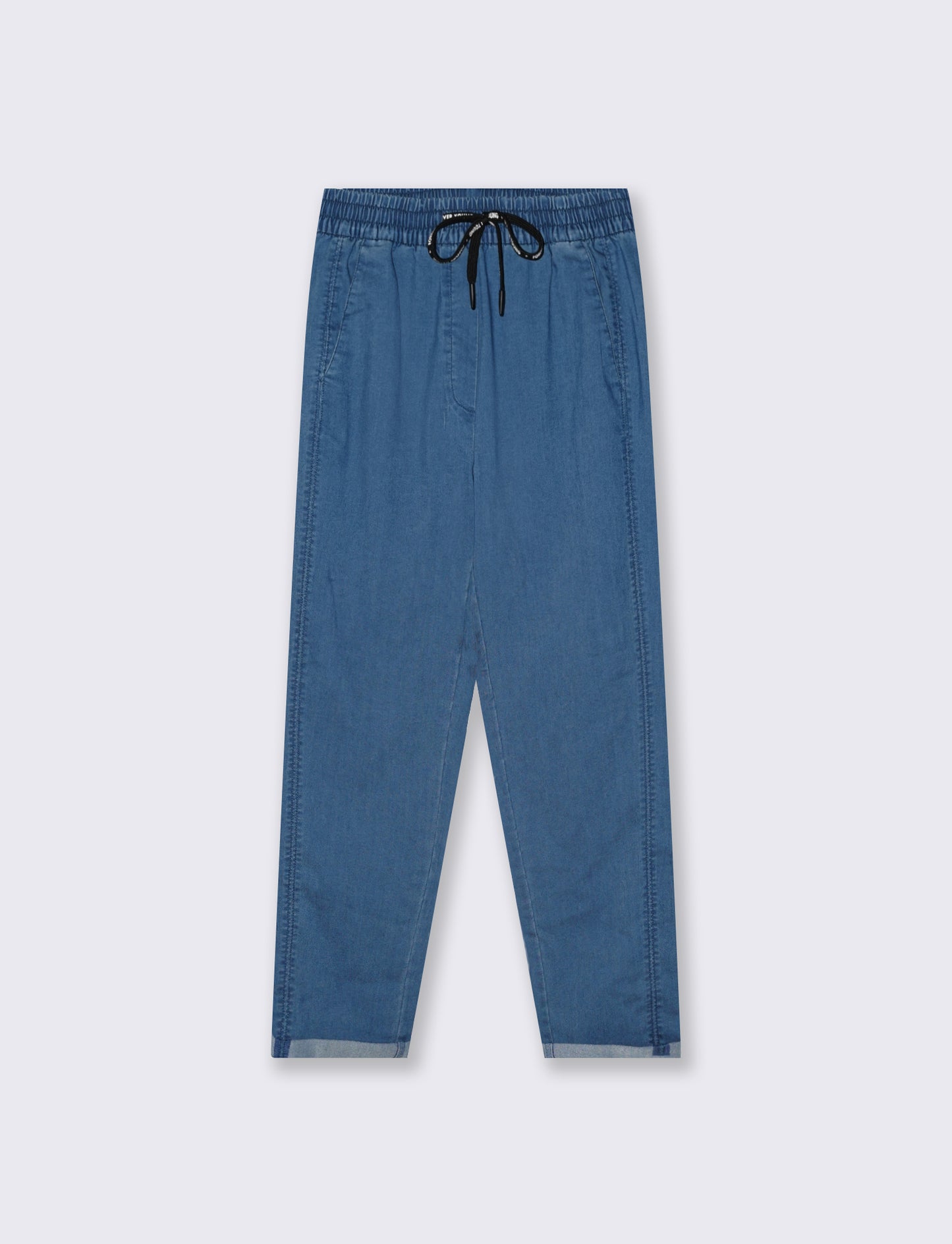 Pantalone Comodo con Coulisse e Risvolto - Denim