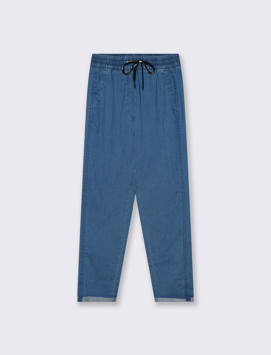 Pantalone Comodo con Coulisse e Risvolto - Denim