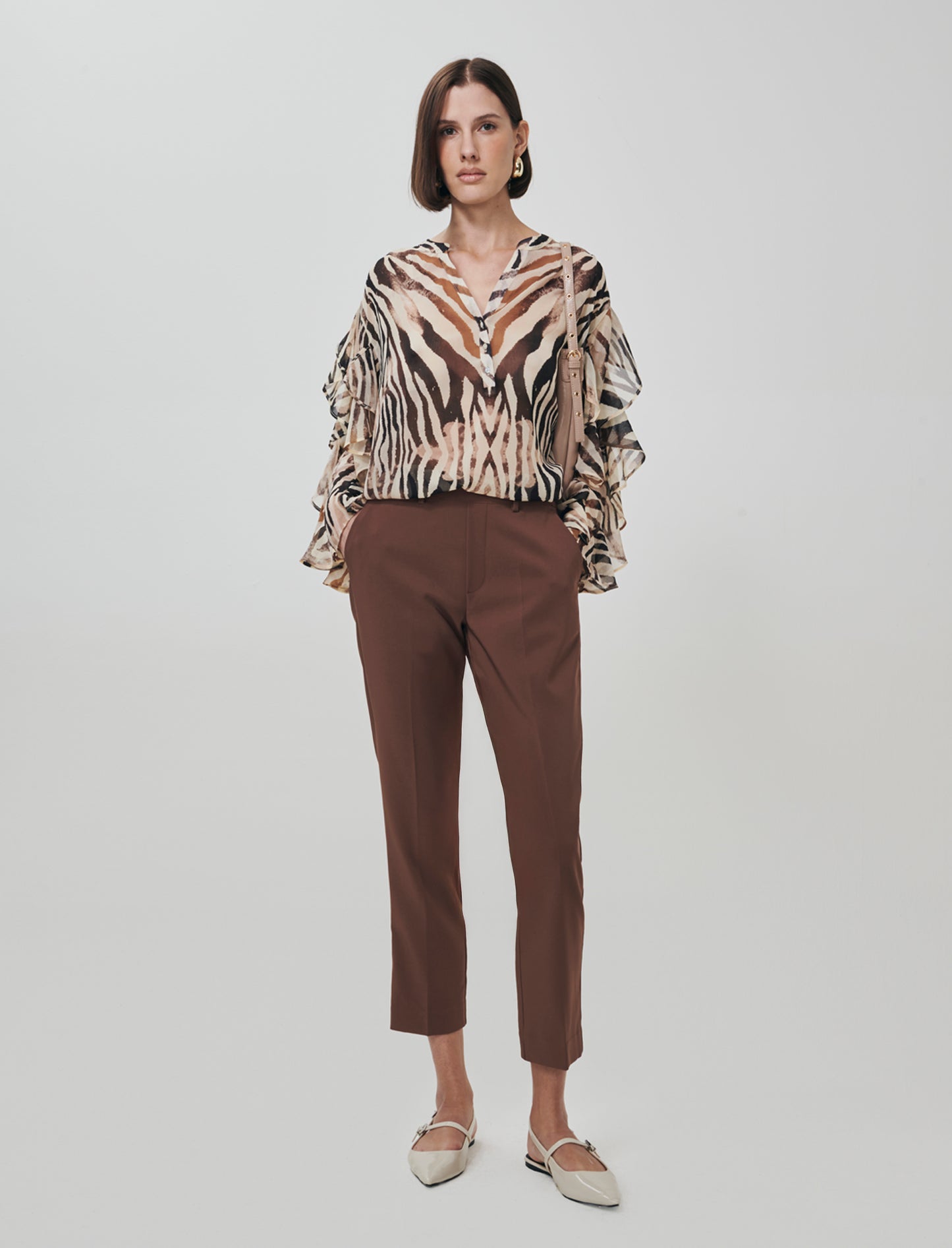 Pantalone con Elastico e Tasche - Marrone