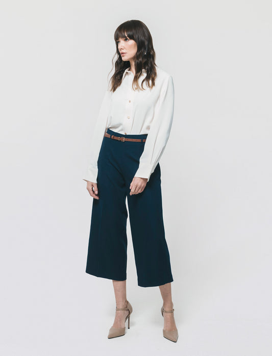 Pantalone Culotte con Cintura e Elastico - Blu