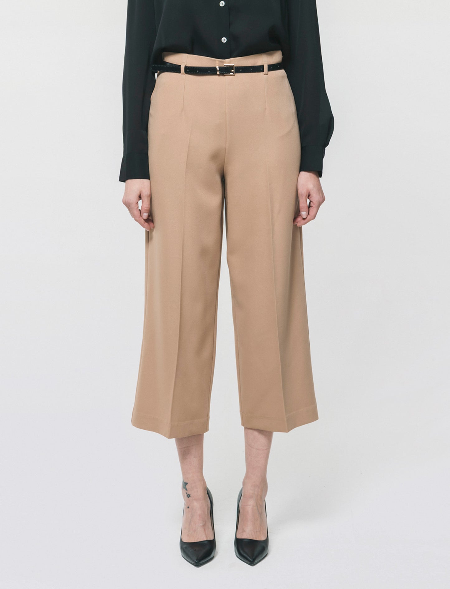 Culotte Pants with Belt and Elastic - BROWN