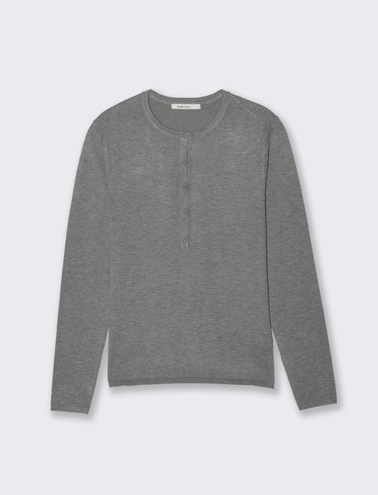 Pullover Scollo Serafino Manica Lunga - Grigio mel.