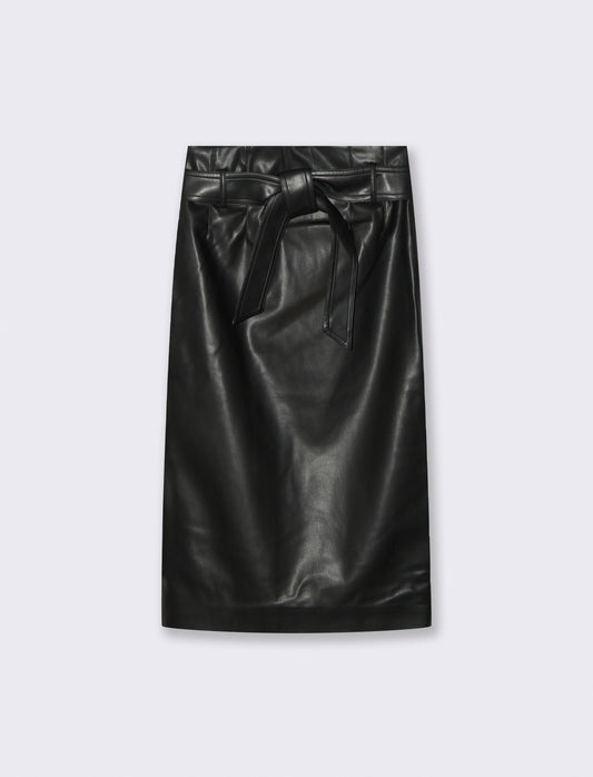 Gonna Longuette in Tessuto Effetto Pelle - Nero