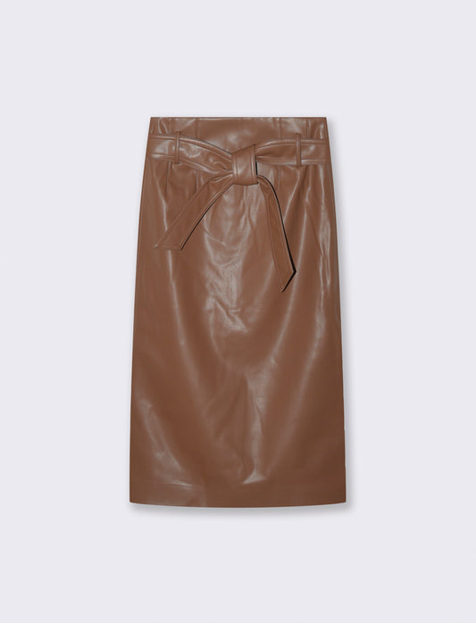 Gonna Longuette in Tessuto Effetto Pelle - Marrone