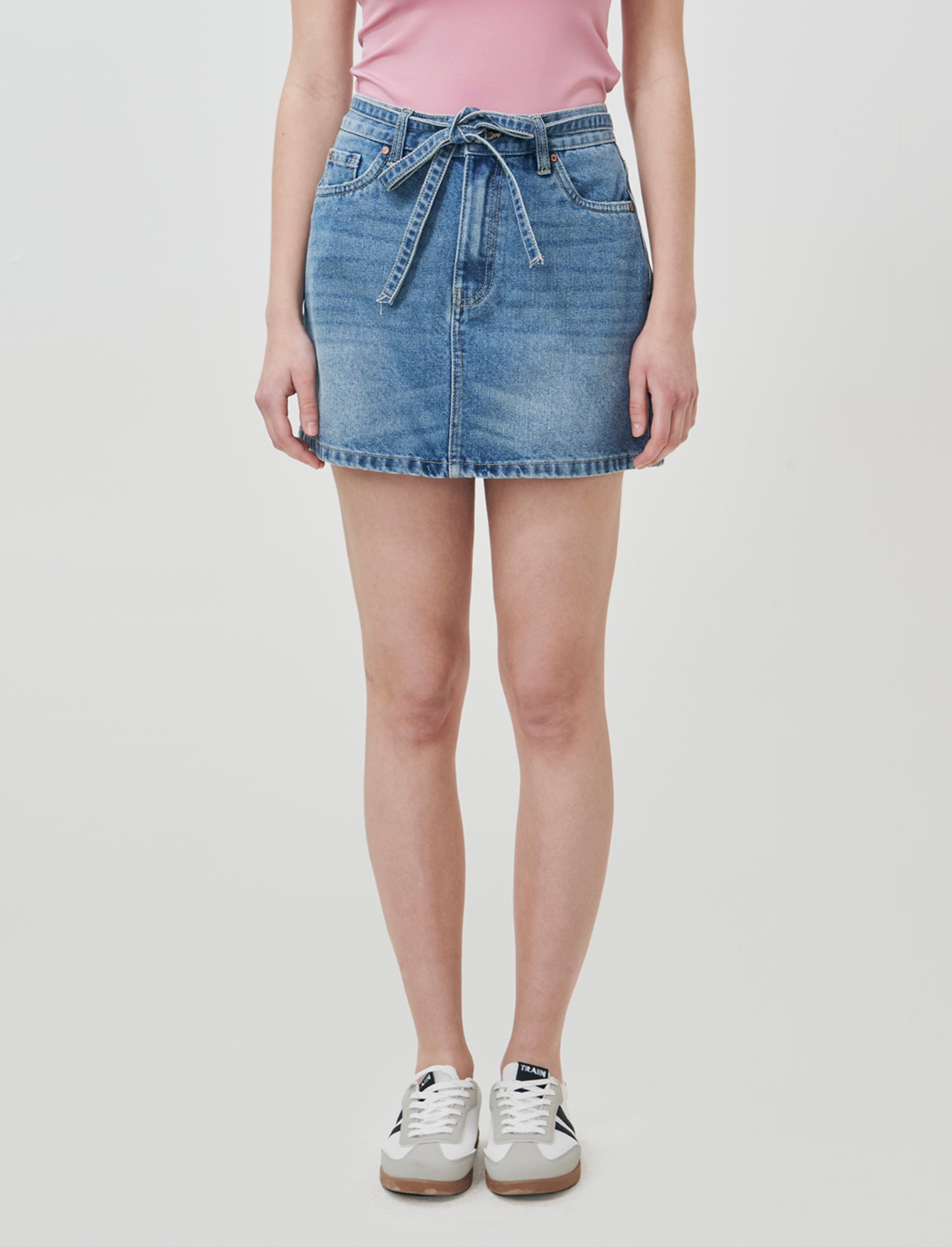 Gonna corta denim con cordino in vita - Denim