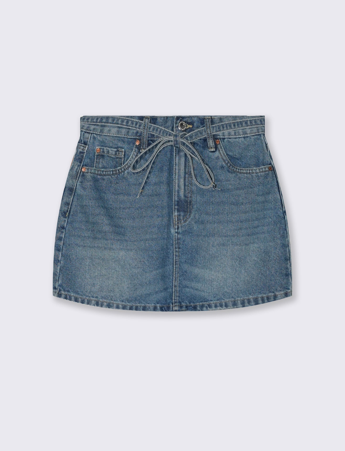 Gonna corta denim con cordino in vita - Denim