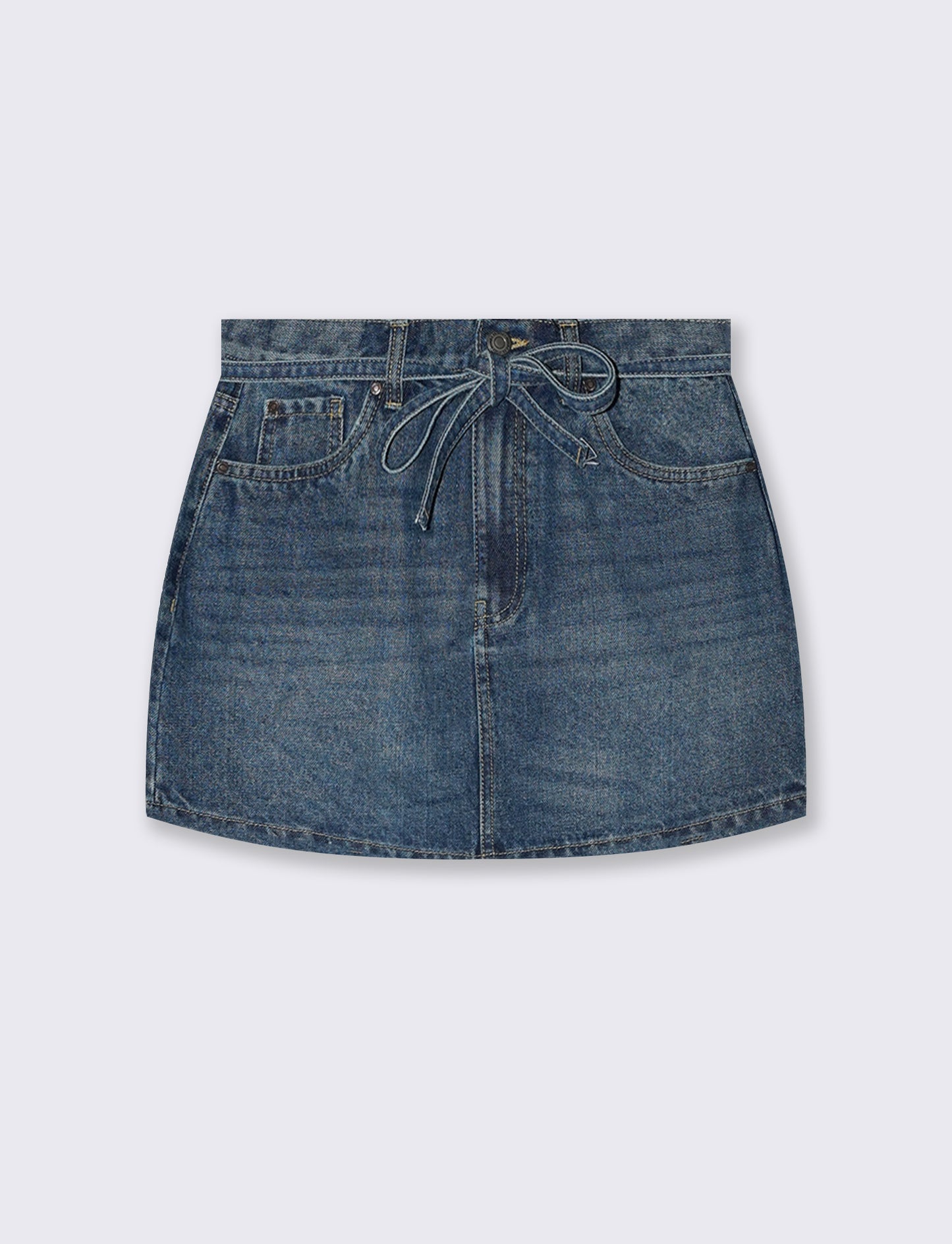 Denim mini skirt with drawstring waist - Blue
