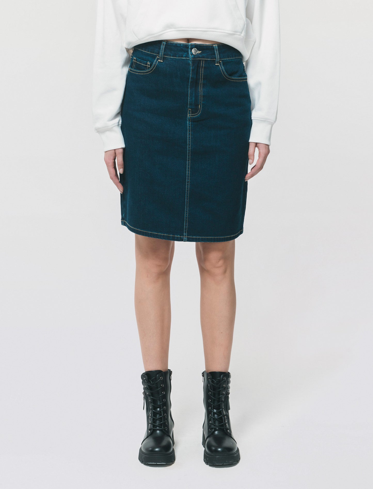Longuette Denim con Spacco e Chiusura - Denim