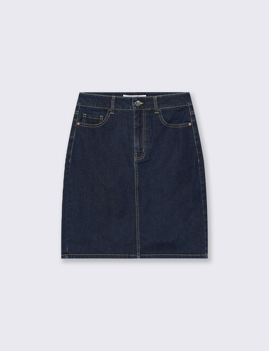 Longuette Denim con Spacco e Chiusura - Denim