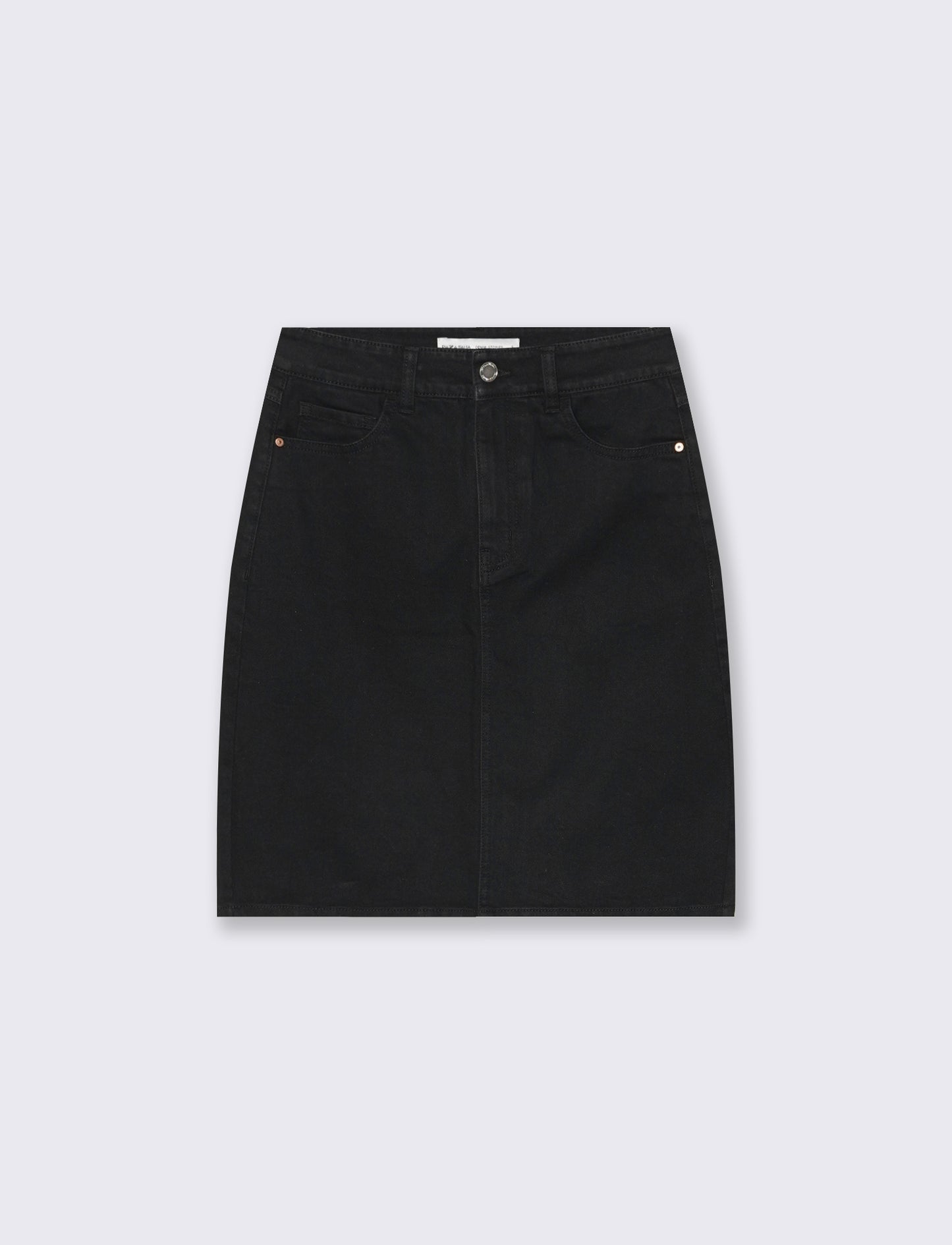 Denim Midi Skirt with Slit and Closure - Black