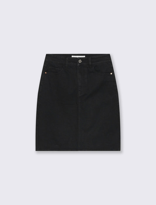 Longuette Denim con Spacco e Chiusura - Nero